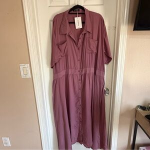 BloomChic Mauve Button-Down Midi Dress